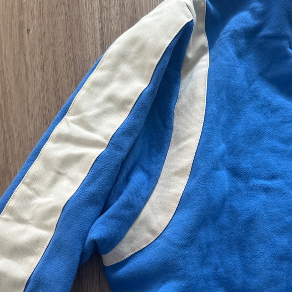 Electric Blue Crewneck Sweatshirt with White Sleeve Stripes - Picture 3 of 11